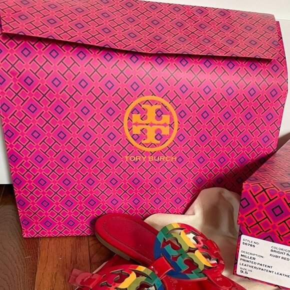 Tory Burch Bright Rainbow Ruby Red Miller Sandals 9.5 - Picture 6 of 6